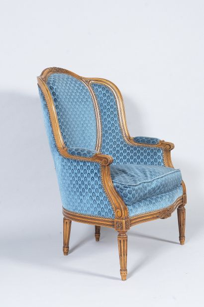 Bergère de style Louis XVI en bois mouluré...
