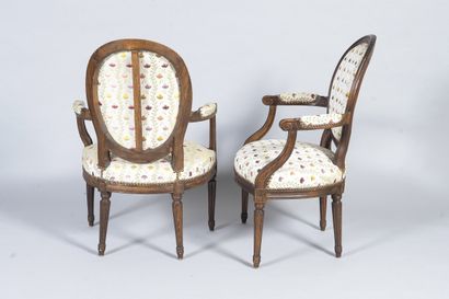 Pair of Louis XVI style cabriolet armchairs...