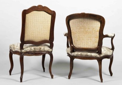 Moulded and carved wood chair with queen...