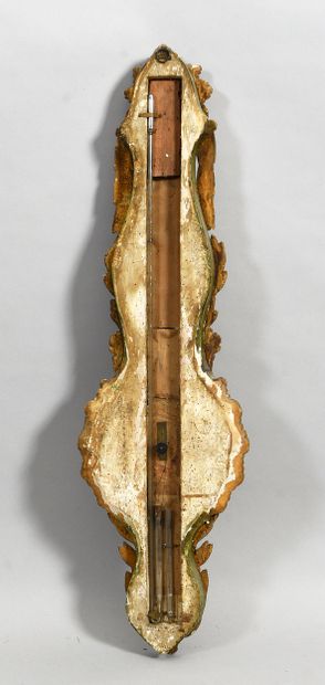 Baromètre en bois sculpté, doré et rechampi...