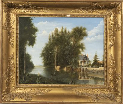 Late 19th century French school,
River landscape,...