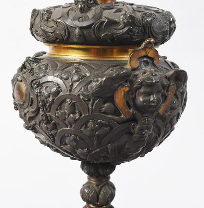 Pair of covered urns in the Barbedienne style...