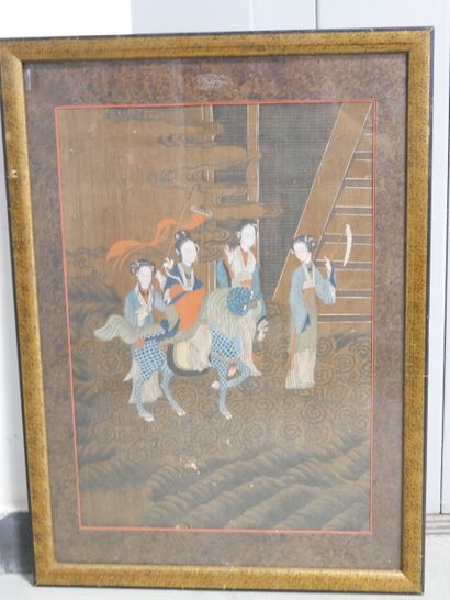 Gouache on paper depicting a court scene....