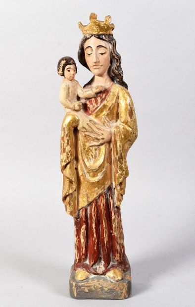 Virgin and Child in carved, polychromed and...