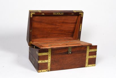 Mahogany travel writing case, lid revealing...