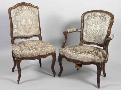 Moulded and carved wood chair with queen...