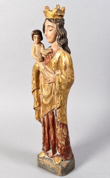 Virgin and Child in carved, polychromed and...
