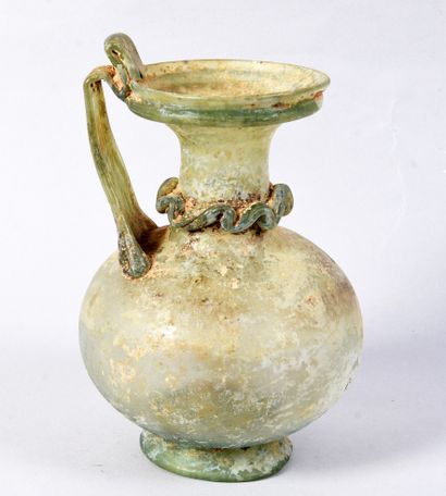 Large carafe with spherical body and ribboned...