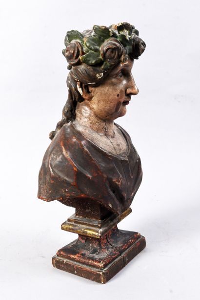 Small polychrome wooden bust of a figure...