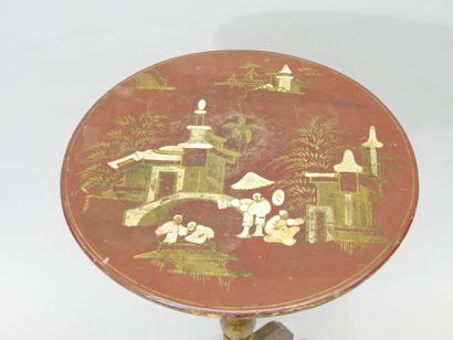 Wooden tripod pedestal table with painted...
