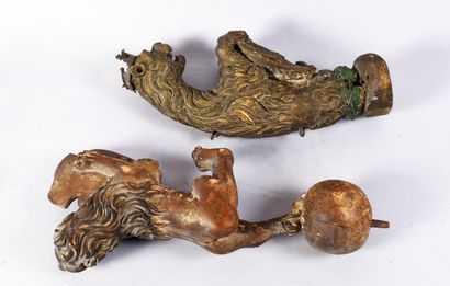 Two carved and polychromed wooden decorative...