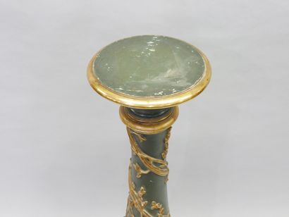 Carved and painted wood pedestal column decorated...