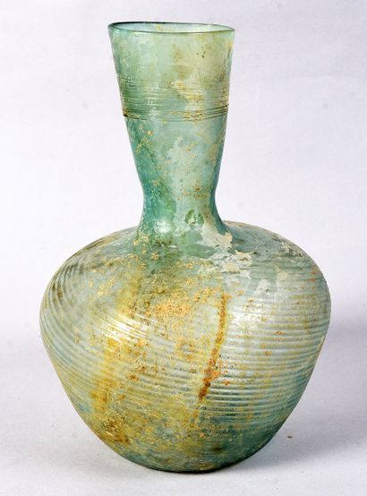 Large bottle with molded, blown body, decorated...