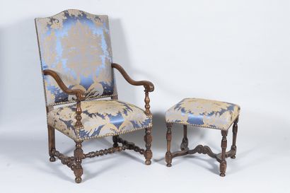 Louis XIII style armchair and footrest in...