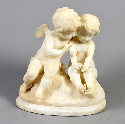 19th century school,

Love and Psyche 
Alabaster...