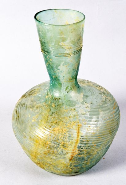 Large bottle with molded, blown body, decorated...