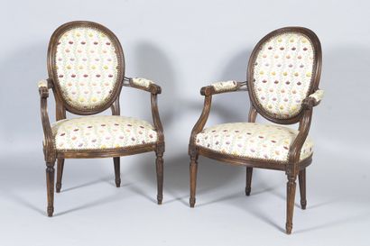 Pair of Louis XVI style cabriolet armchairs...
