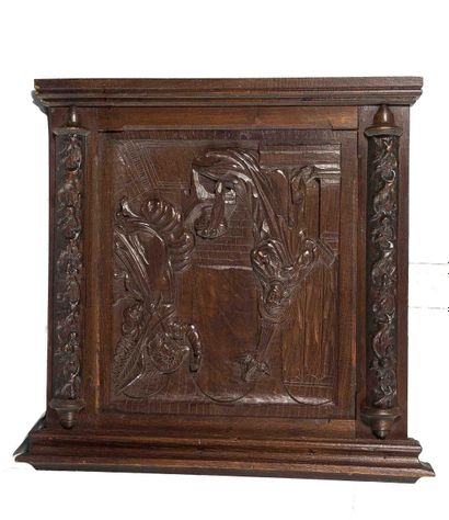 Baroque-style carved walnut panel depicting...