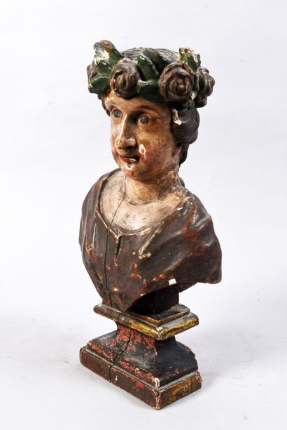 Small polychrome wooden bust of a figure...