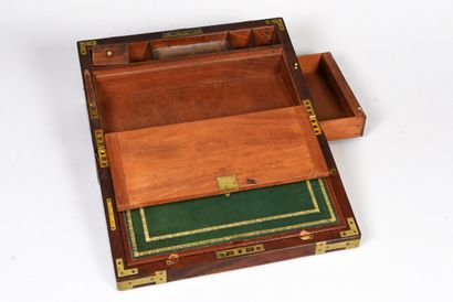 Mahogany travel writing case, lid revealing...