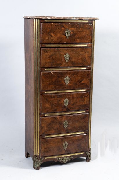 Wood and violet veneer chiffonier with brass...