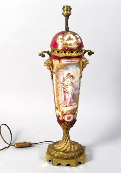 Porcelain vase mounted as a lamp, decorated...