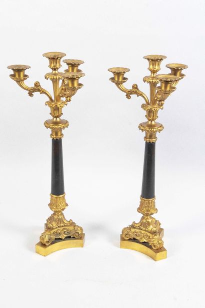 Paire de candélabres en bronze doré et métal...