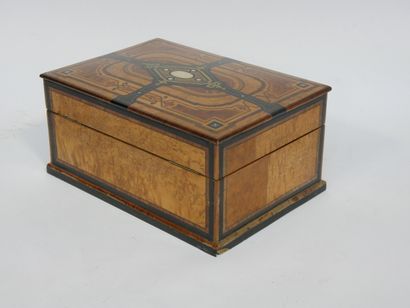 Veneered wood and brass box decorated with...