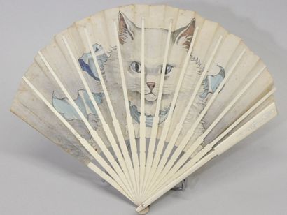 DUVELLEROY - Fabric fan with cat design,...