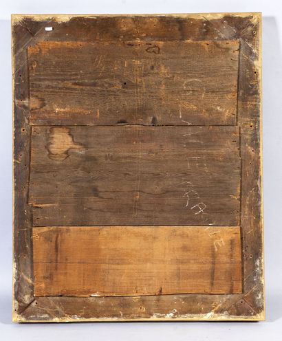 Miroir à parcloses en bois et stuc doré à...
