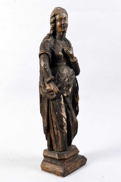Carved walnut Virgin or Saint 
Probably French,...