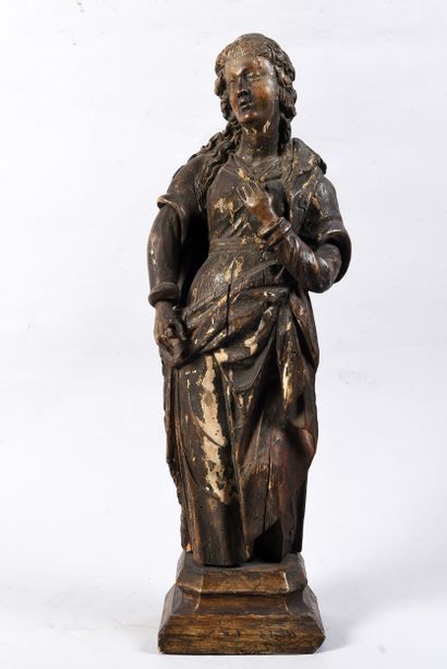 Carved walnut Virgin or Saint 
Probably French,...