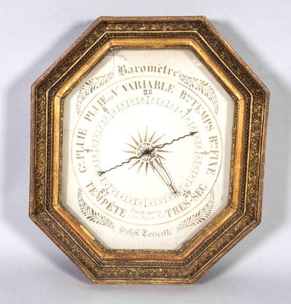 Hexagonal giltwood barometer, marked 
