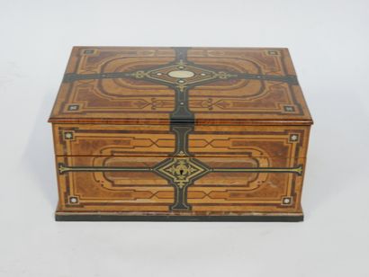 Veneered wood and brass box decorated with...