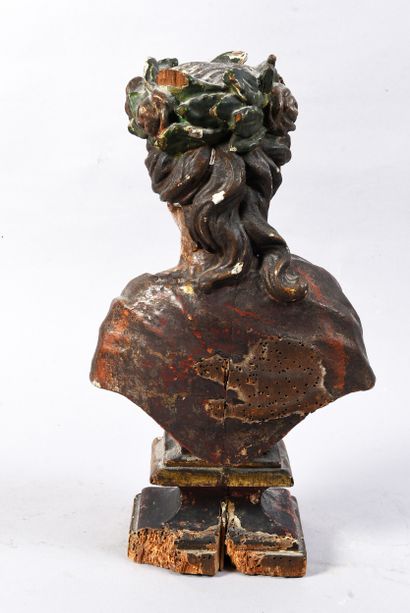 Small polychrome wooden bust of a figure...