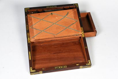 Mahogany travel writing case, lid revealing...