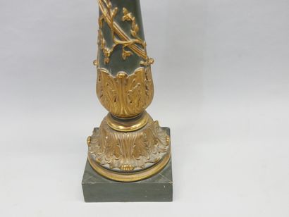 Carved and painted wood pedestal column decorated...