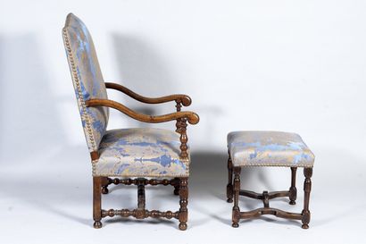 Louis XIII style armchair and footrest in...