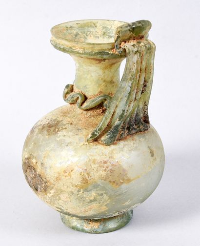 Large carafe with spherical body and ribboned...