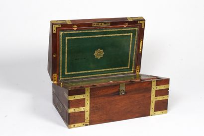 Mahogany travel writing case, lid revealing...