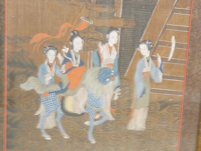 Gouache on paper depicting a court scene....
