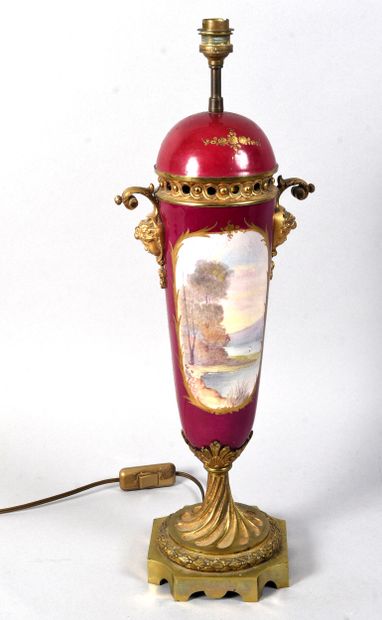 Porcelain vase mounted as a lamp, decorated...