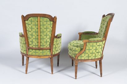 Pair of Louis XVI style bergères in molded...