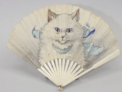 DUVELLEROY - Fabric fan with cat design,...