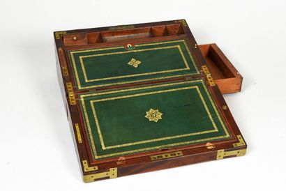 Mahogany travel writing case, lid revealing...