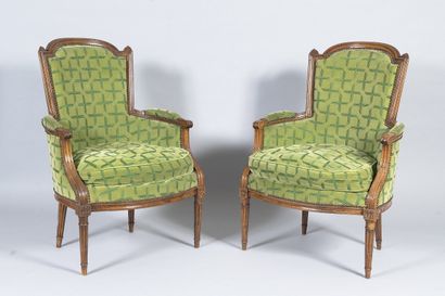 Pair of Louis XVI style bergères in molded...