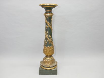Carved and painted wood pedestal column decorated...