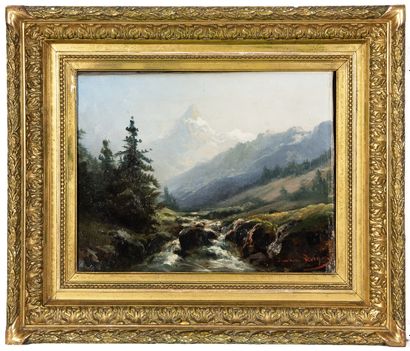 Théodore LEVIGNE (1848-1912)
Rivière de montagne
Huile...
