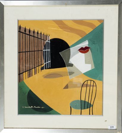 Ecole du XXe siècle,
Parc et chaise de jardin,
Gouache...