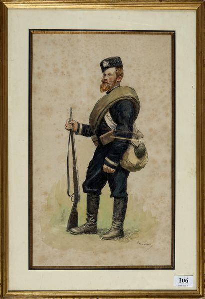 Paul MADELINE (1863 - 1920)
Chasseur,
Aquarelle...